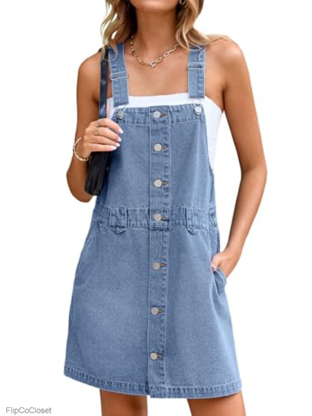 Women's Denim Overall Dress Sleeveless Mini Pinafore